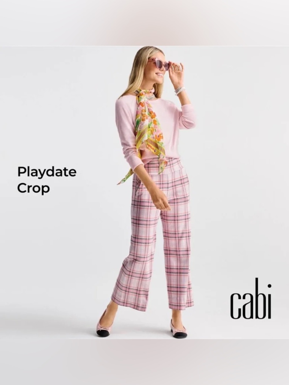 Cabi Playdate Crop Wide Leg Pink Plaid Pants Size M